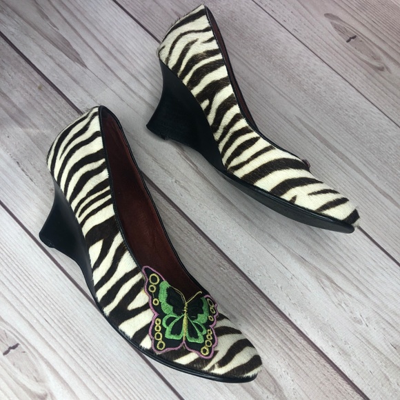 Dana Stein Zebra Butterfly Size 6.5 Heels Wedge - Picture 3 of 8